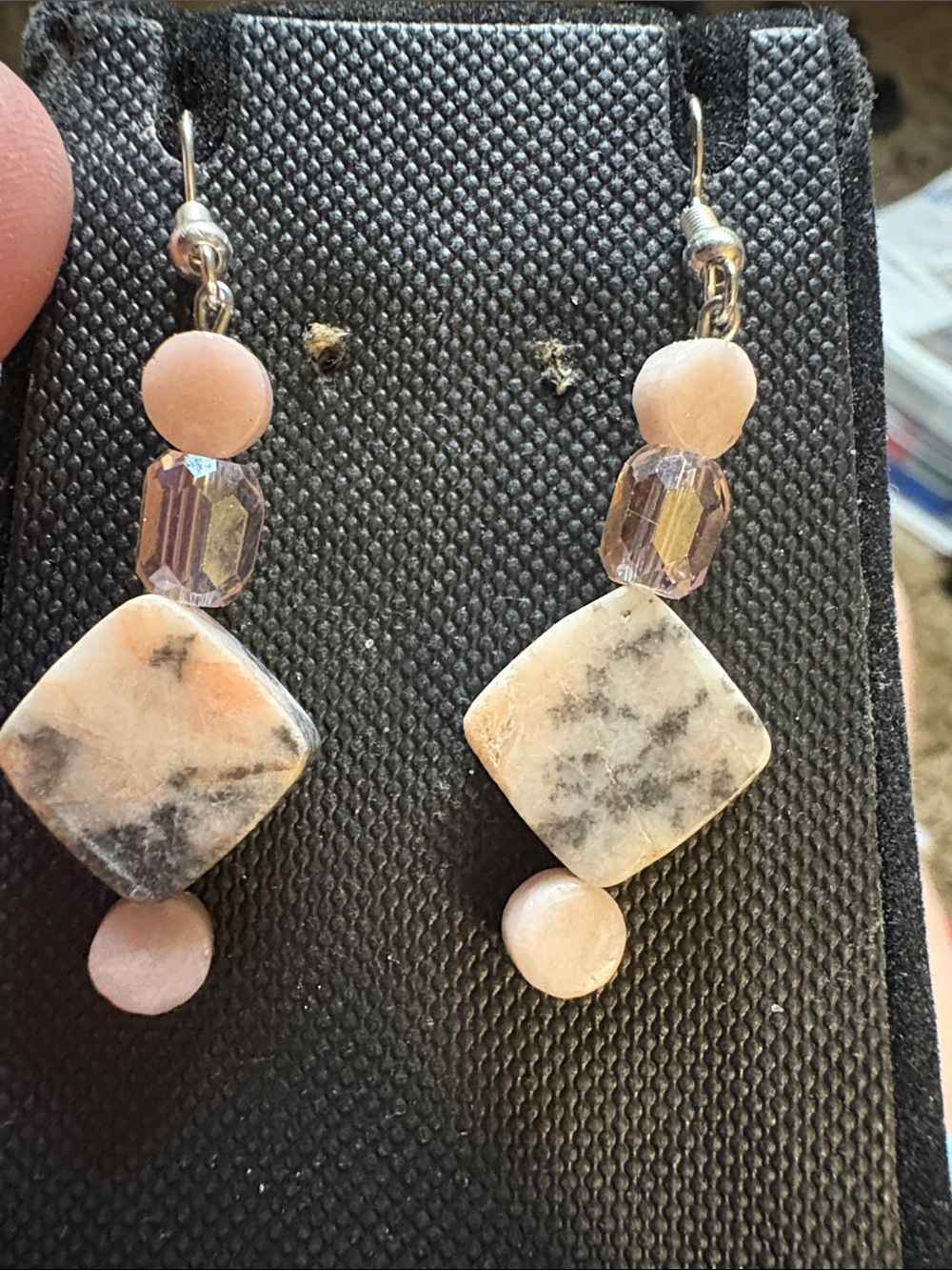 Hand Crafted Rhodonite and Crystal Stone Dangle Earrings